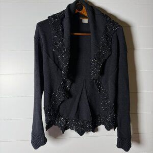 D. Exterior Black Open Front Cardigan with Embellishments Size Large